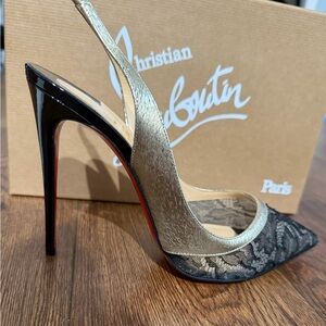 Christian Louboutin Lace Metallic Calfskin Slingback Pumps size 39.5
